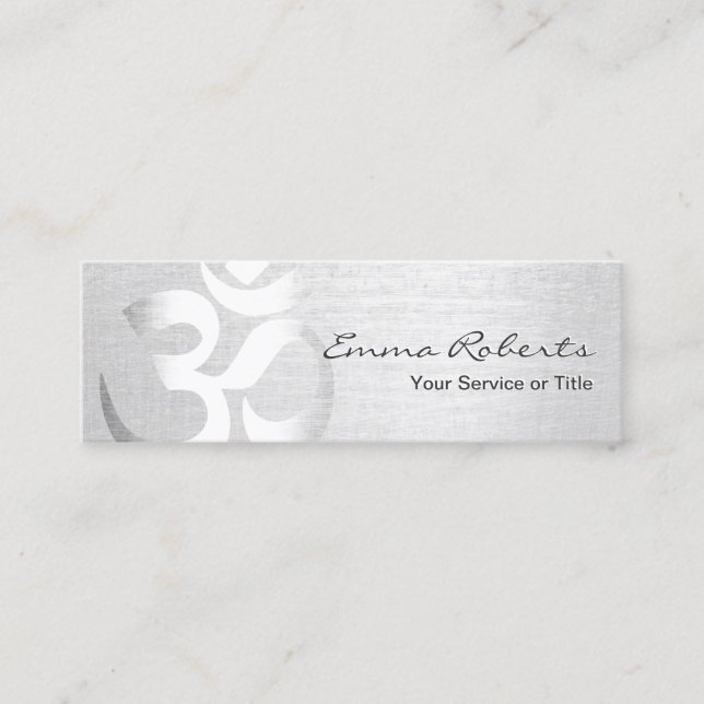 Yoga Instructor Silver Om Symbol Mini Business Card (Front)