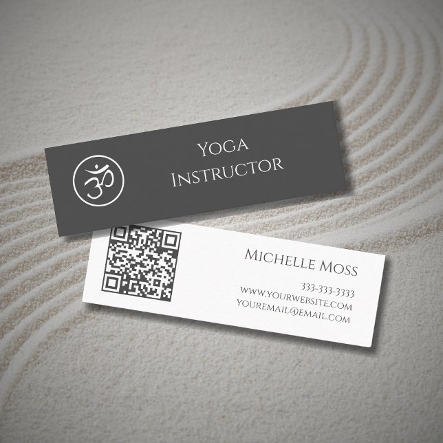 Yoga Instructor Simple Om Symbol QR code Grey Mini Business Card (Creator Uploaded)