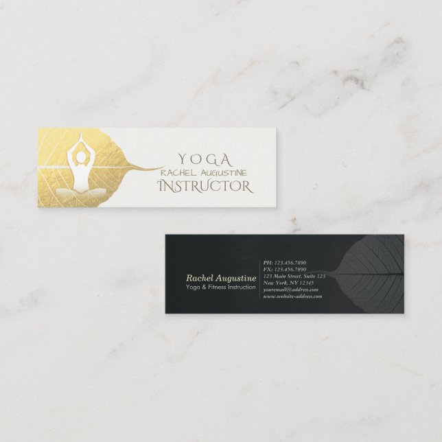 Yoga Instructor Studio Meditation Pose Bodhi Leaf  Mini Business Card (Front/Back)