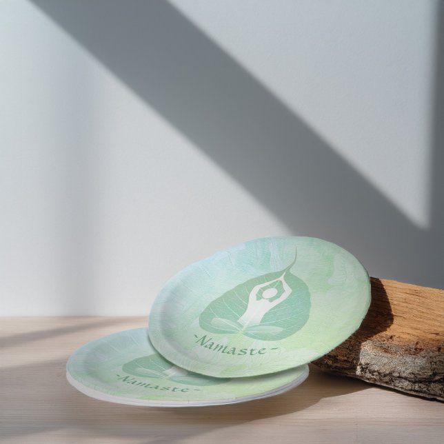 Yoga Instructor Studio Meditation Pose Bodhi Leaf  Paper Plate (Creator Uploaded)