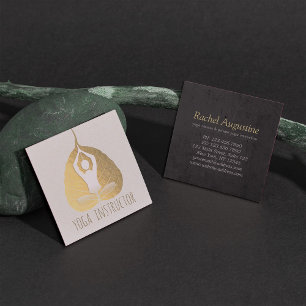Yoga Instructor Studio Meditation Pose Bodhi Leaf  Square Business Card