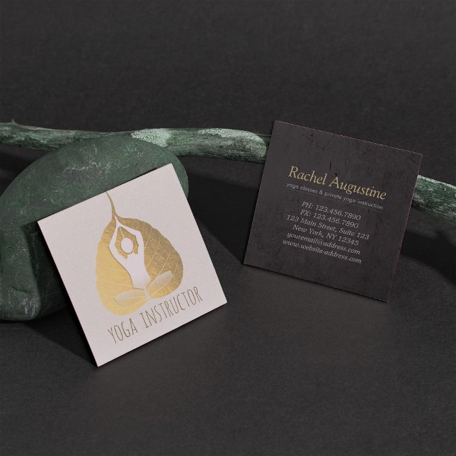 Yoga Instructor Studio Meditation Pose Bodhi Leaf  Square Business Card (Creator Uploaded)