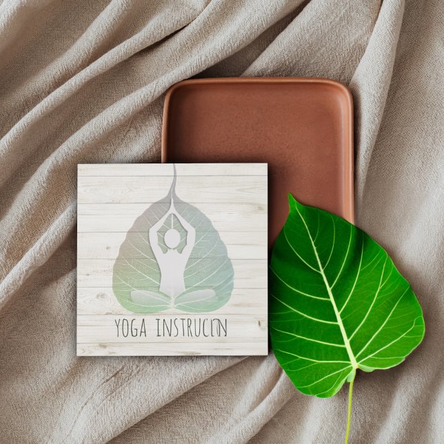 Yoga Instructor Studio Meditation Pose Bodhi Leaf Square Business Card (Creator Uploaded)