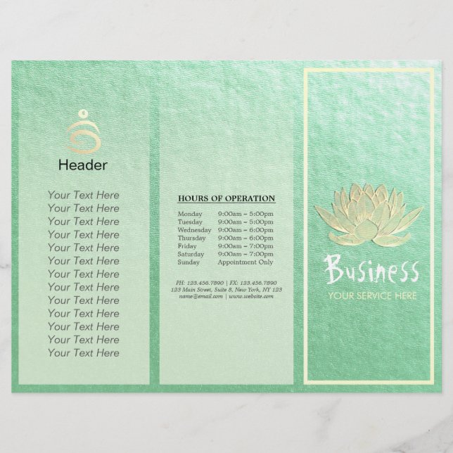 Yoga Instructor Studio Tri-Fold Brochure Lotus (Front)