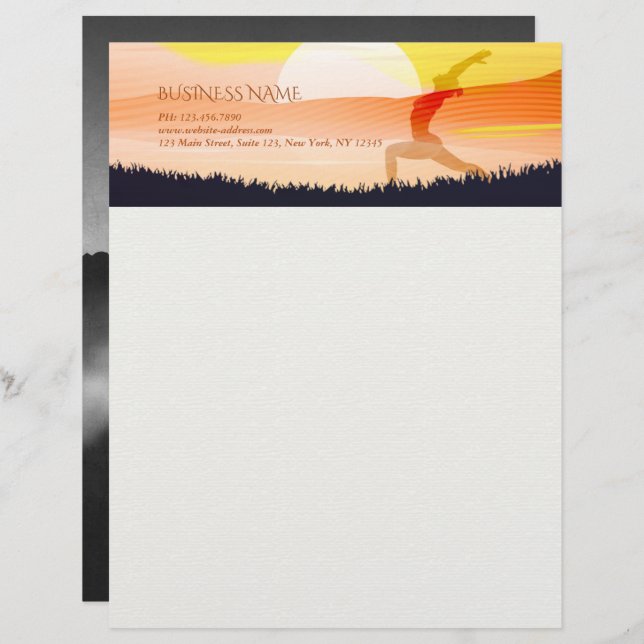 Yoga Instructor Sun Salutation Crescent Moon Pose  Custom Letterhead (Front/Back)