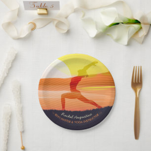 Yoga Instructor Sun Salutation Crescent Moon Pose  Paper Plate