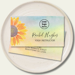 Yoga Instructor Sunflower Watercolor Business Card