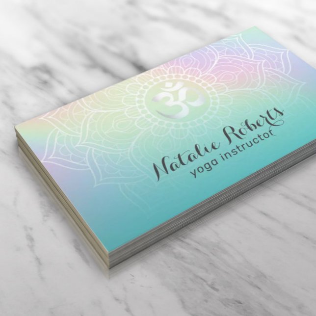 Yoga Instructor Teal Holographic Mandala Business Card (Creator Uploaded)