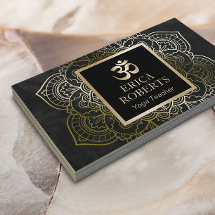 Yoga Instructor Vintage Gold Mandala & Om Sign Business Card