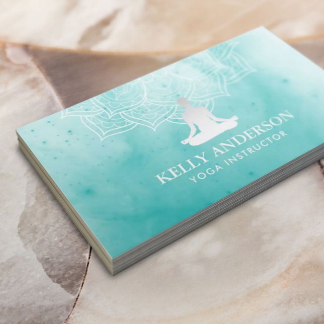 Yoga Instructor Watercolor Lotus Mandala Namaste Business Card (Creator Uploaded)