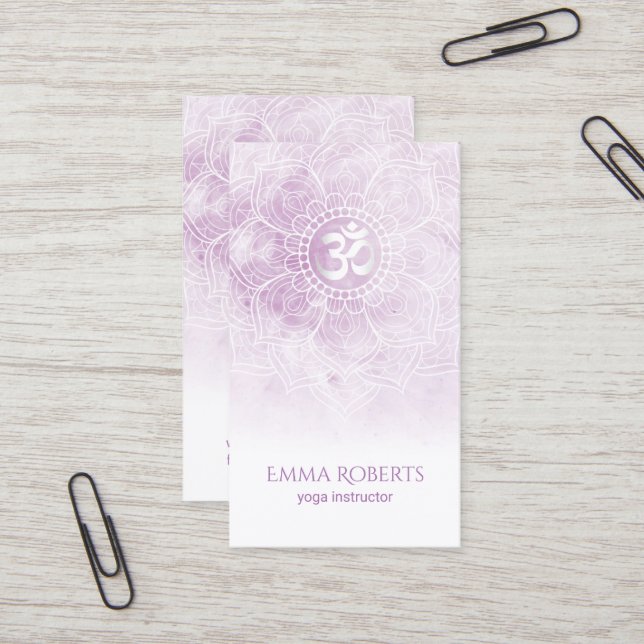 Yoga Instructor Watercolor Lotus Mandala Namaste Business Card (Front/Back In Situ)
