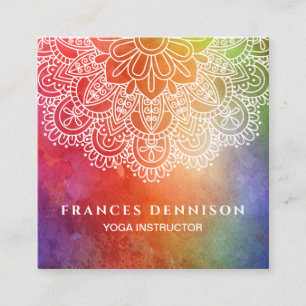 Yoga Instructor Watercolor Mandala Square Business Card