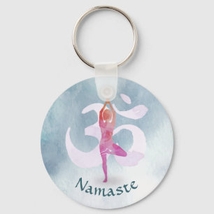 YOGA Instructor Watercolor Meditation Pose Om Sign Key Ring