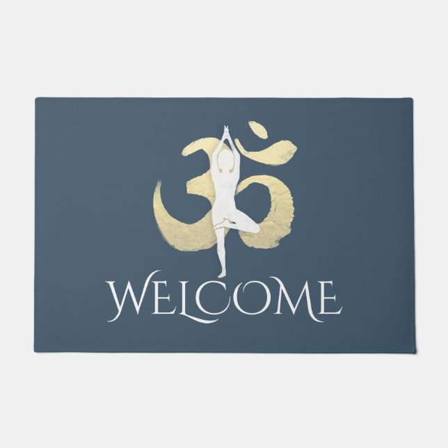 Yoga instructor Welcome Meditation Pose OM Symbol Doormat (Front)