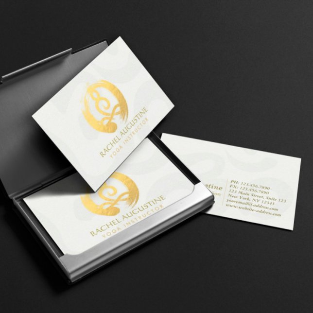 Yoga Instructor White Gold Meditation Pose ZEN OM Business Card (Creator Uploaded)