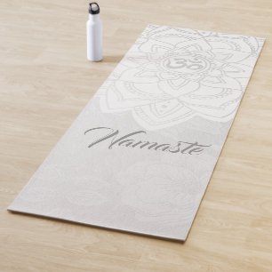 YOGA Instructor White & Silver Mandala OM Symbol Yoga Mat