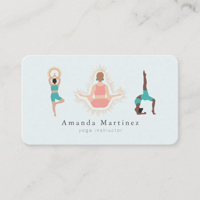 Yoga Instructor Women Tree Pose Light Blue Business Card (Front)