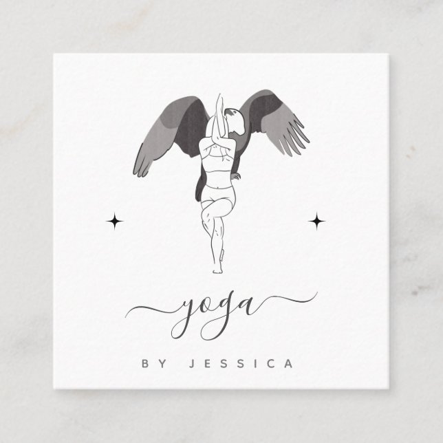 Yoga Instructor Yogi & Eagle Pose Sparkle Elegant Square Business Card (Front)