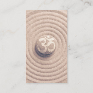 YOGA Instructor Zen OM symbol Pebble on Raked Sand Business Card