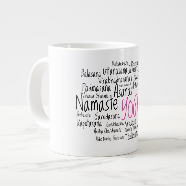 Yoga Instructor's Sanskrit Asanas Yoga Poses Large Coffee Mug (Front Left)