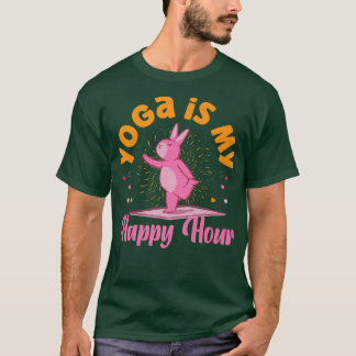 Yoga Is My Happy Hour Cute Pink Bunny For Women  T-Shirt