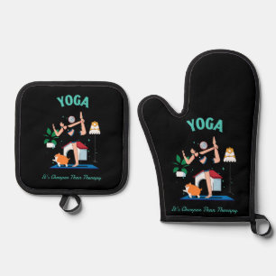 Yoga It's Cheaper Than Therapy Oven Mitt & Pot Holder Set