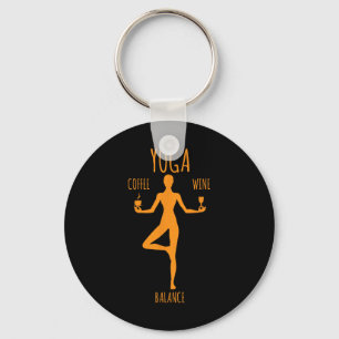 Yoga Lance Coffee And Wine Yoga Lover Fun Gift Key Ring