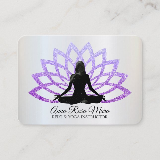 *~* Yoga Lavender Lotus Woman Healing Energy Business Card (Front)