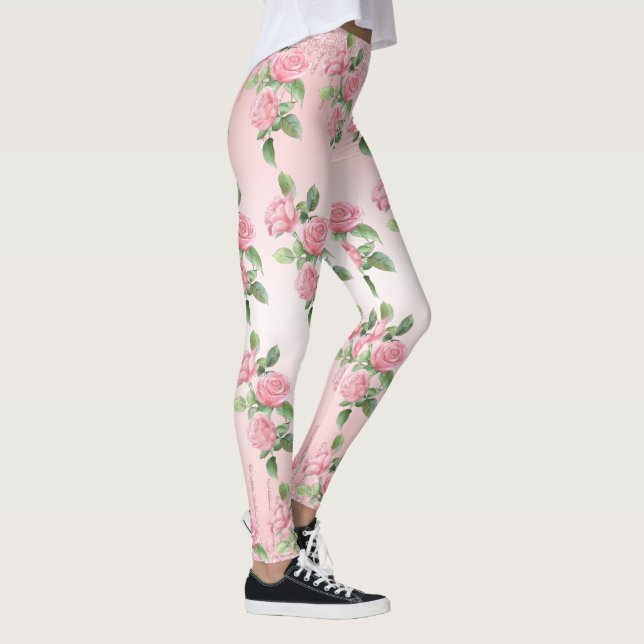 Yoga Leggings Pink Roses and Glitter (Right)