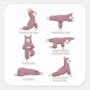 Yoga Llama Alpaca Yoga Positions Square Sticker
