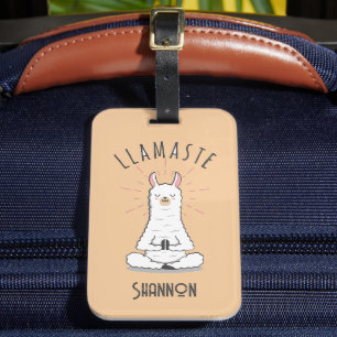 Yoga Llama - Llamaste Pun Monogram Name Luggage Tag