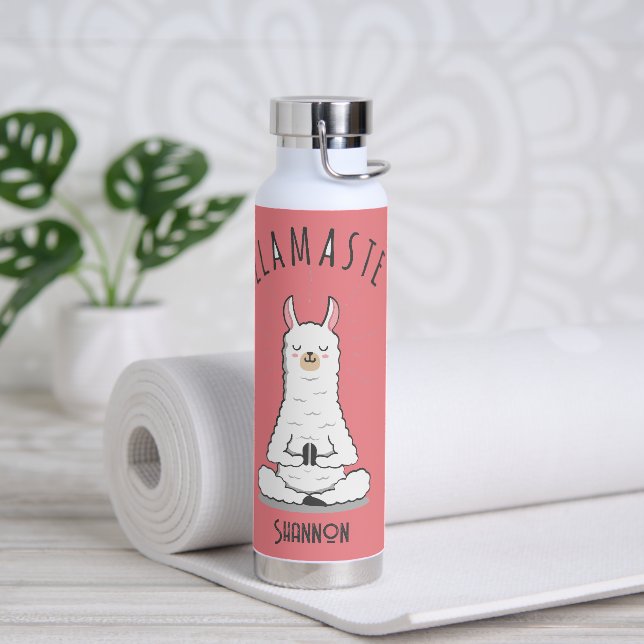 Yoga Llama - Llamaste Pun Monogram Name Water Bottle (Yoga)