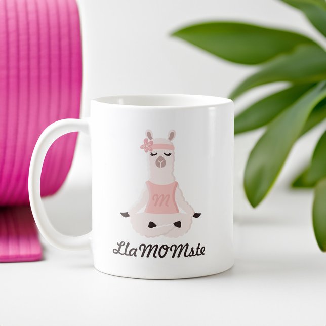 Yoga Llama Mum | LlaMOMste Cute Pink Monogram Coffee Mug (Yoga Llama Mom | LlaMOMste Cute Pink Monogram Coffee Mug)