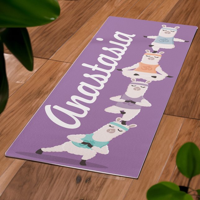 Yoga Llamas Meditating Fun & Cute Custom Name  Yoga Mat (Yoga Llamas Meditating Fun & Cute Custom Name Yoga Mat)