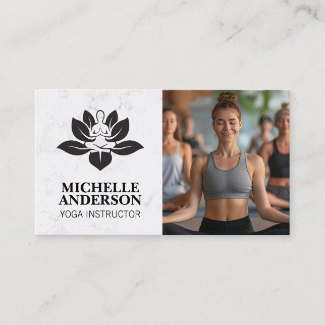 Yoga Logo | Woman Smiling Meditating Business Card (Front)