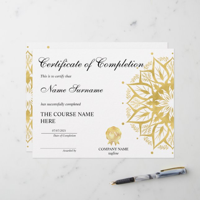 Yoga Lotus Certificate of Completion Award Course  (Front/Back In Situ)