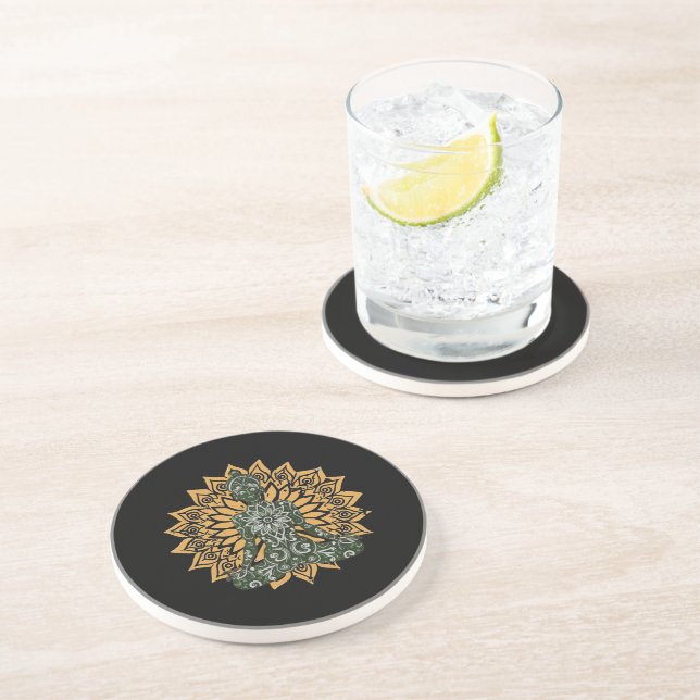 Yoga Lotus Pose Zen Graphic Coaster (Side)