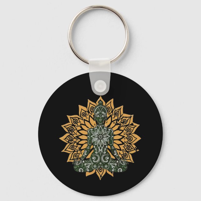 Yoga Lotus Pose Zen Graphic Key Ring (Front)