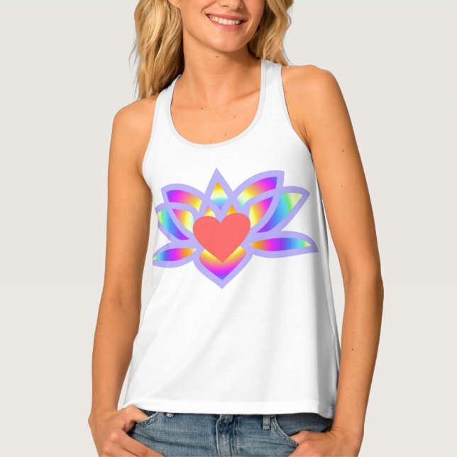 Yoga Lotus Rainbow Heart Singlet (Front)