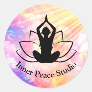 Yoga Lotus Reiki Wellness Pink Purple Watercolor Classic Round Sticker