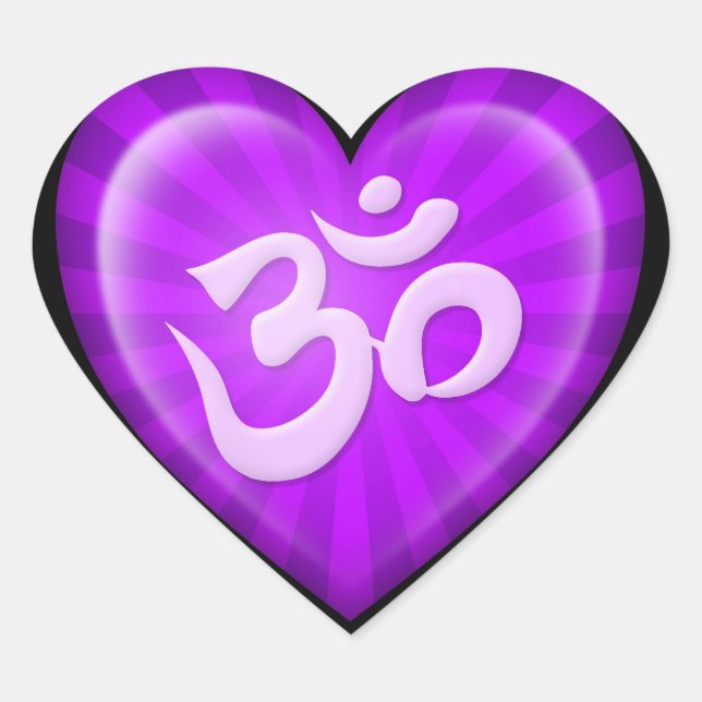 Yoga Love Heart Om Purple on Black Sticker (Front)