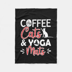 Yoga Lover Coffee Cat And Yoga Mats Fleece Blanket