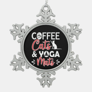 Yoga Lover Coffee Cat And Yoga Mats Snowflake Pewter Christmas Ornament