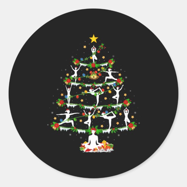Yoga Lover Xmas Lighting Yoga Christmas Tree  Classic Round Sticker (Front)