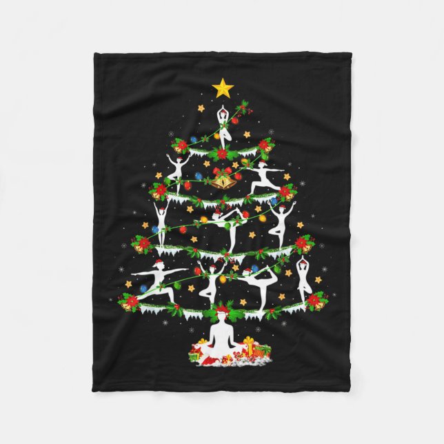 Yoga Lover Xmas Lighting Yoga Christmas Tree  Fleece Blanket (Front)