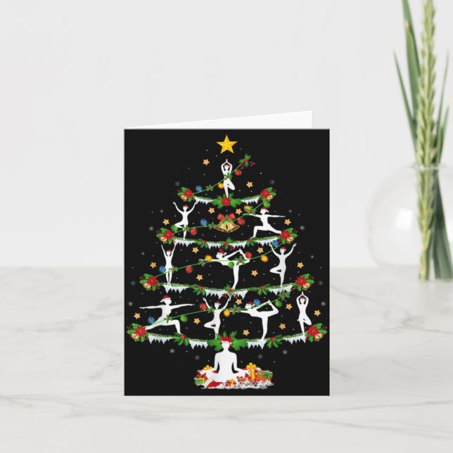 Yoga Lover Xmas Lighting Yoga Christmas Tree T Shi Card (Front)