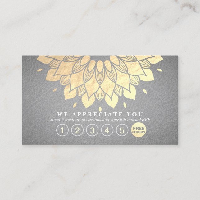 Yoga Loyalty 6 Punch Gold Mandala Grey Leather Card (Front)