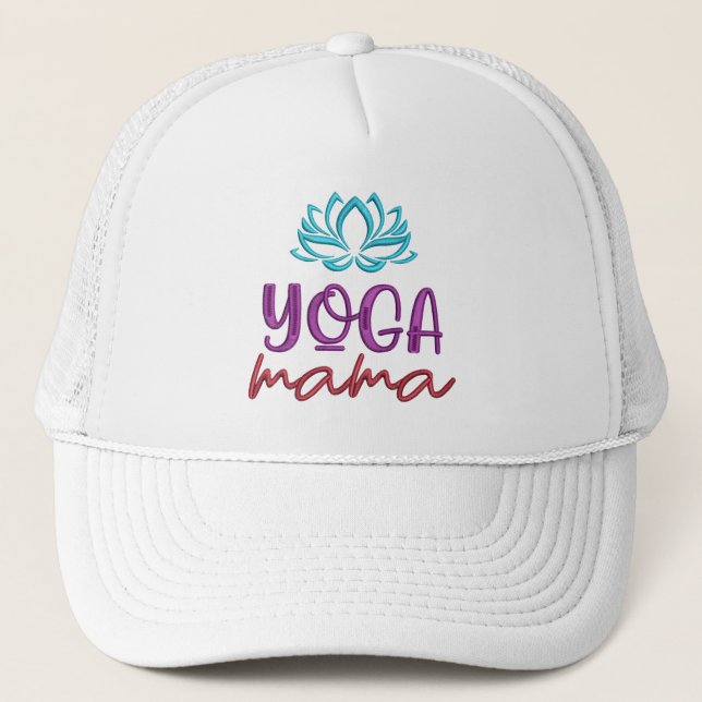 Yoga Mama Quote Lotus Flower Trucker Hat (Front)