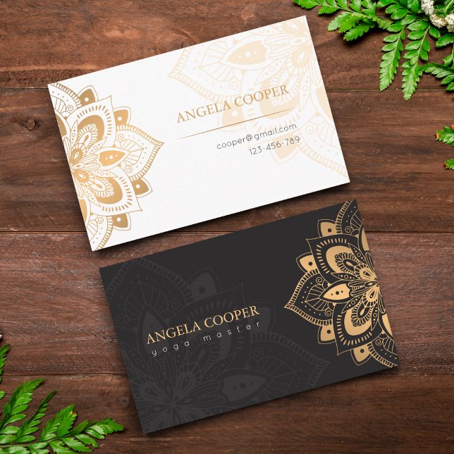 Yoga Master Golden Floral Elegant Monogram Business Card (Creator Uploaded)