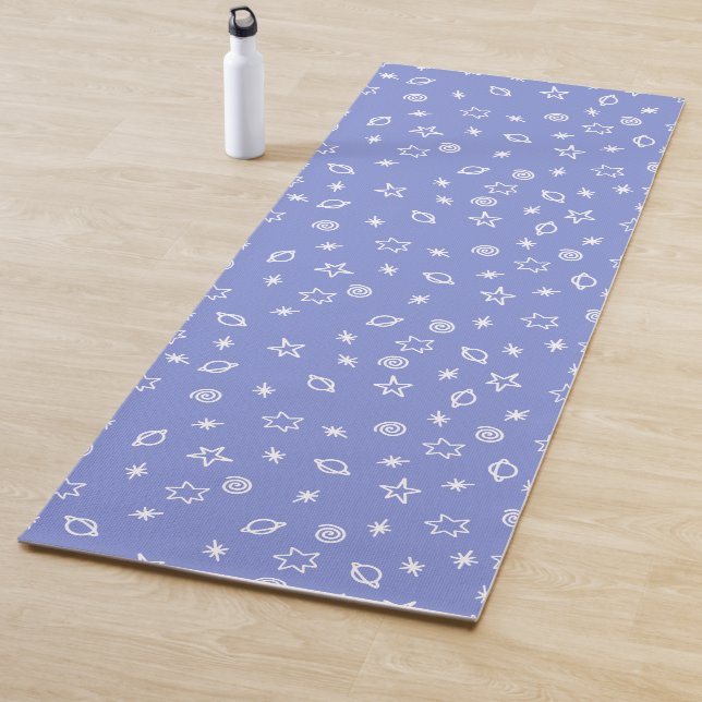 Yoga Mat Blue Space Doodle Stars Planets (In Situ)